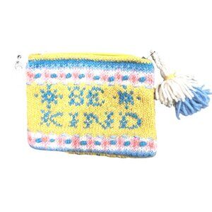 Anthropologie French Knot Wool Clutch Zipper Purse Bag  8x5” Be Kind with Tags